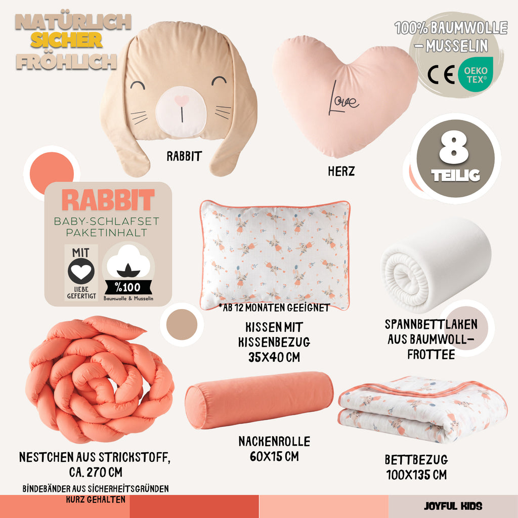 Rabbit Musselin-Baby-Schlafset Koralle – Mit Nestchen – Foto 5