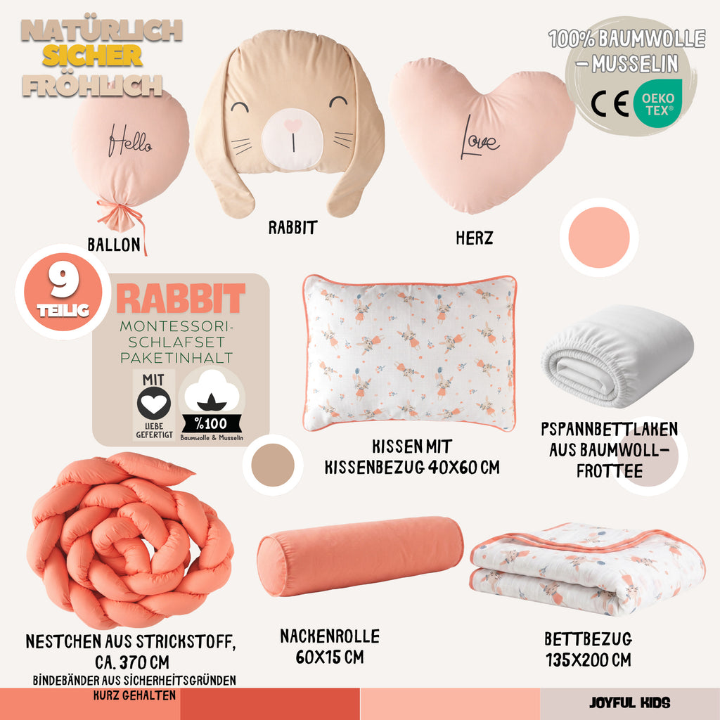 Montessori-Baby-Schlafset für Mädchen – Rabbit Hase Koralle – 9-teilig – Joyful Kids – Foto 5