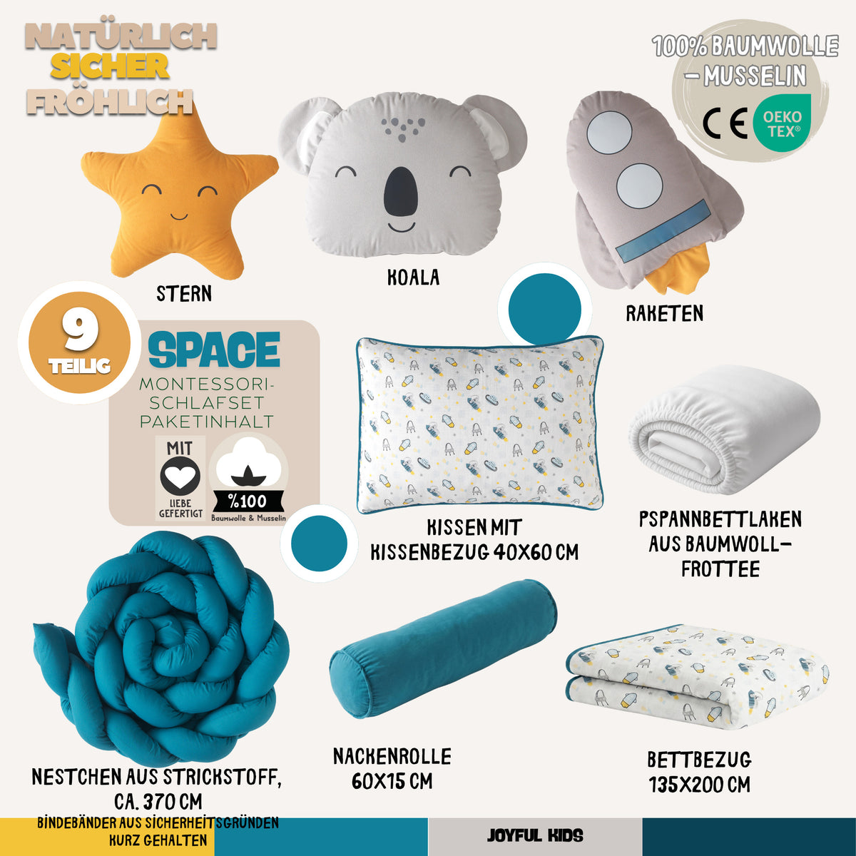 Montessori-Baby-Schlafset für Jungen – Space-Weltraum-Motiv – 9-teilig – Joyful Kids – Foto 5