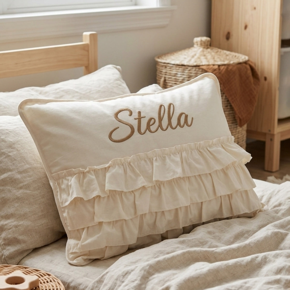 Personalisiertes Baby-Kissen mit Handstickerei – Luna-Serie Creme – Geburtsgeschenk – Joyful Kids – Foto 6